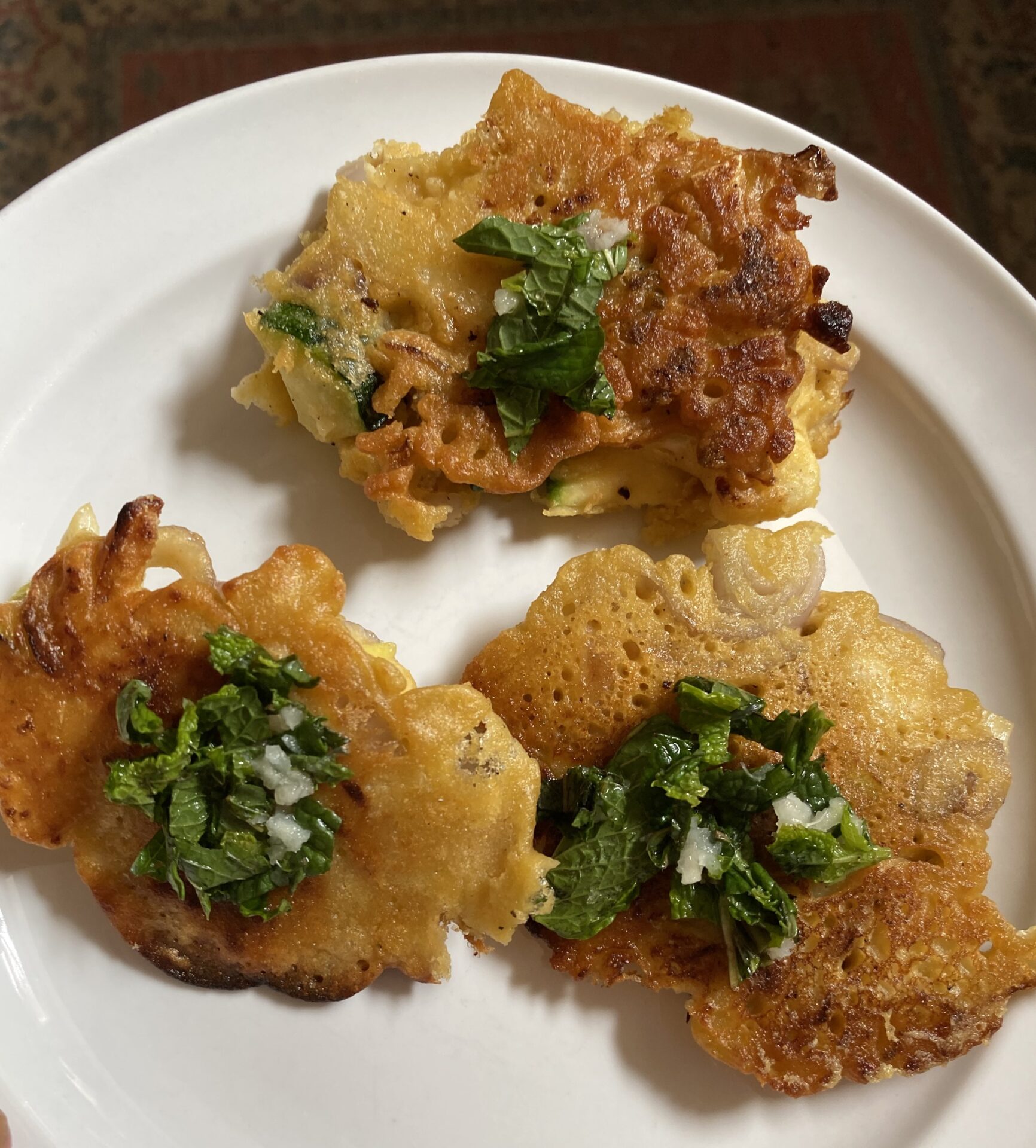 Vegetable Fritters with Mint Sauce - Maggie Baird